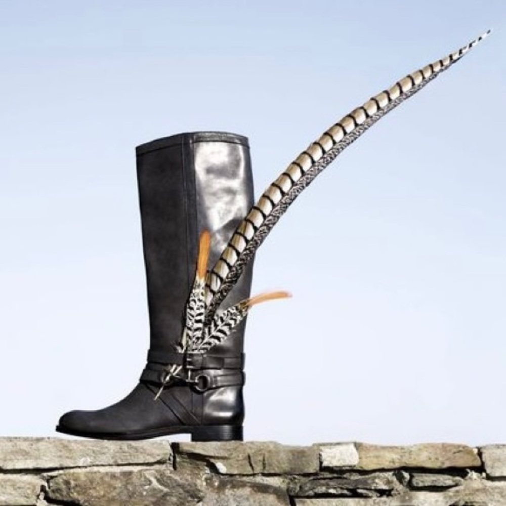 Coach | ‘Marlena’ Black Leather Buckle Pull-On Style Tall Knee High Riding Boots